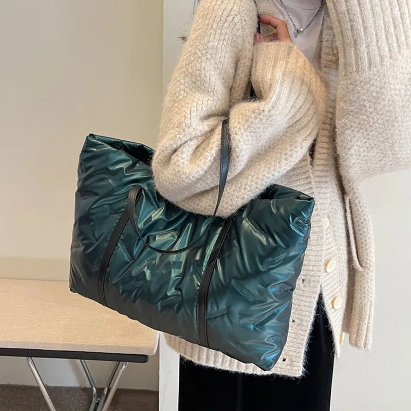SURELAPTOP Cotton Shoulder Bag Tote Shoulder Bag Large Size Women's White/Black/Green/Silver-1