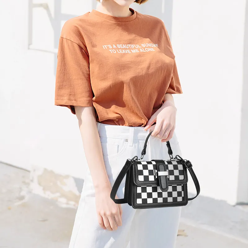 SURELAPTOP PU Small Square Bag, Crossbody Bag Small Size Women's Checkerboard/Houndstooth/Diamond/Print-4