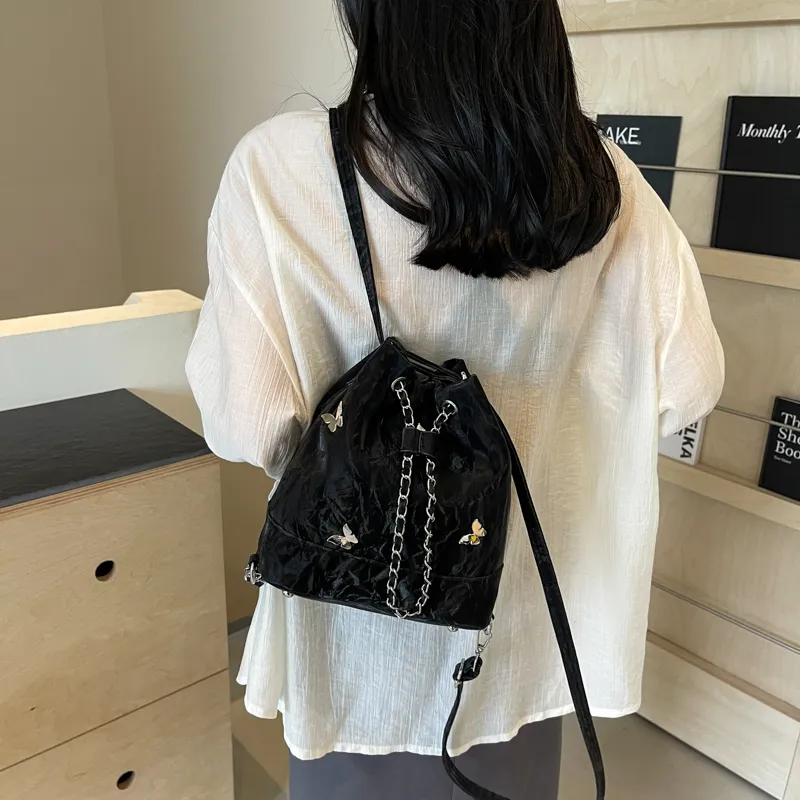 SURELAPTOP PU Backpack Shoulder Bag Regular Women's Black/Ecru/Silver/Green-8