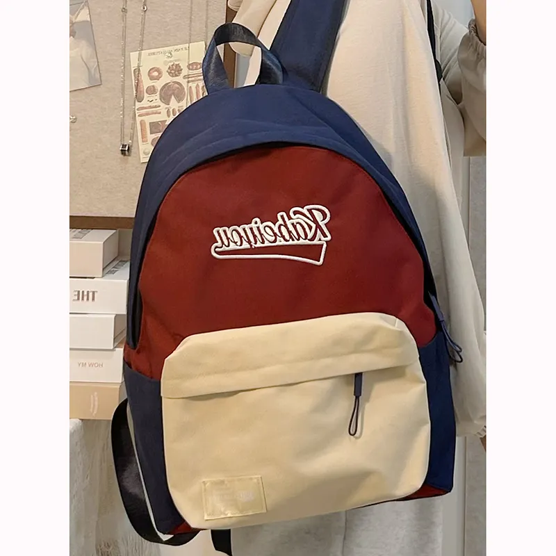 SURELAPTOP Nylon Backpack Unisex Red Blue/Black/Apricot-1