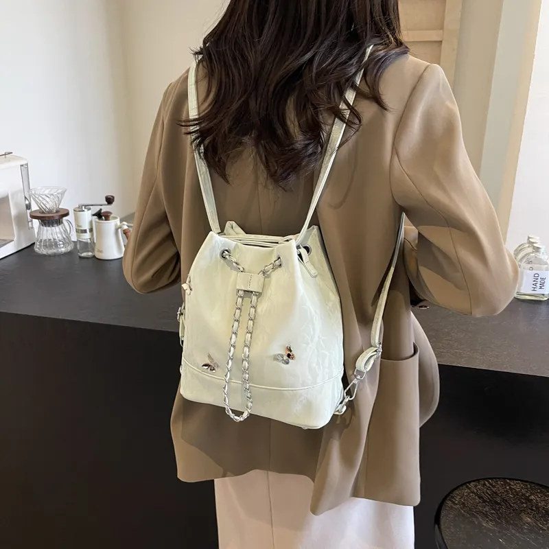 SURELAPTOP PU Backpack Shoulder Bag Regular Women's Black/Ecru/Silver/Green-28
