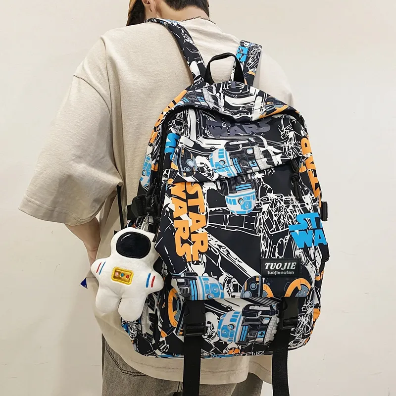 SURELAPTOP Nylon Backpack Unisex Black/Blue & White/Orange & White-27
