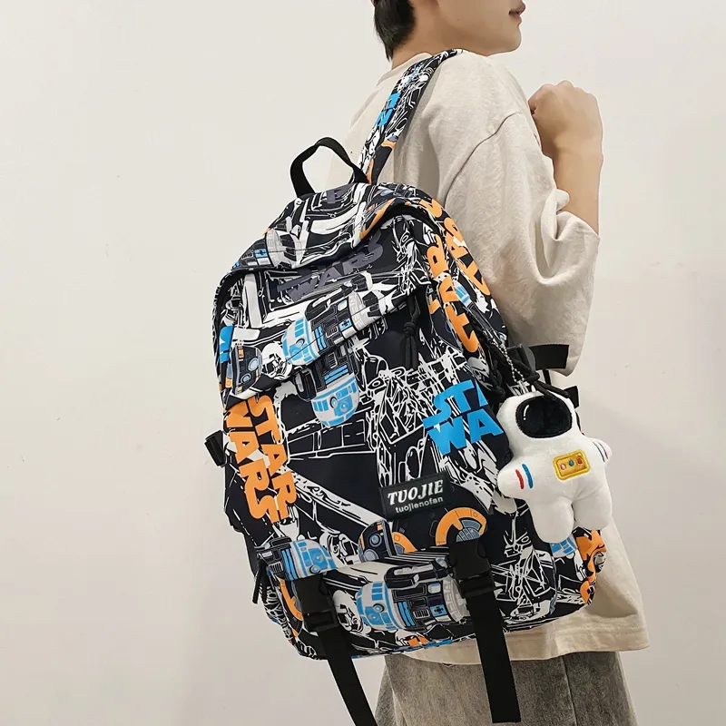 SURELAPTOP Nylon Backpack Unisex Black/Blue & White/Orange & White-28
