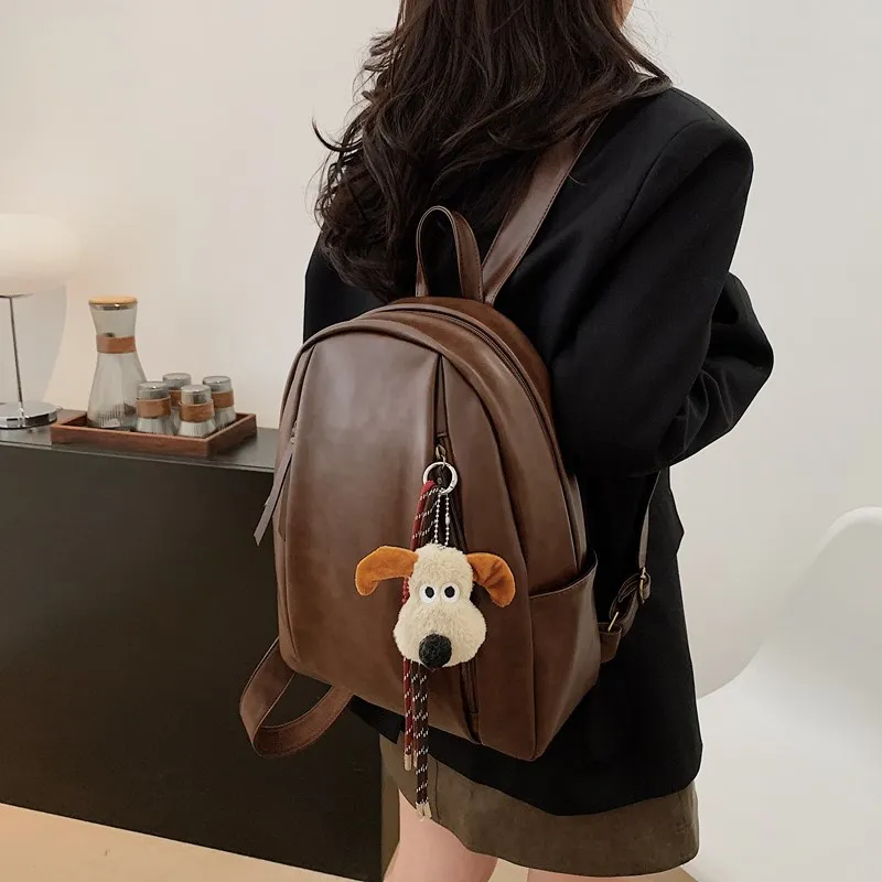 SURELAPTOP PU Backpack Backpack Travel Bag Laptop Bag Women's Black/Light Brown/Dark Brown-8