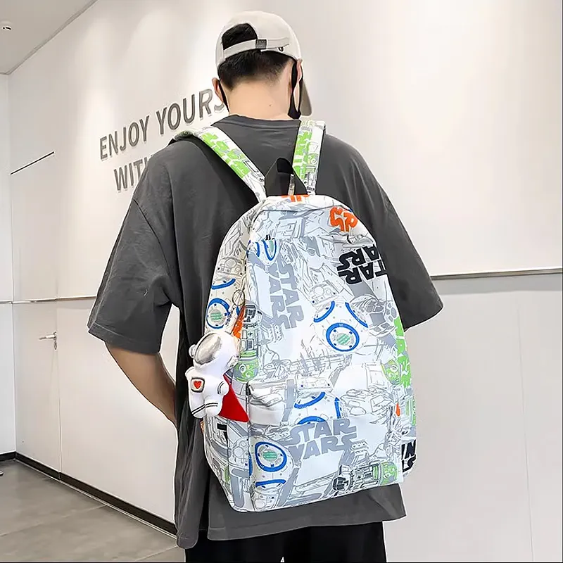SURELAPTOP Nylon Backpack Unisex Black/Blue & White/Orange & White-10
