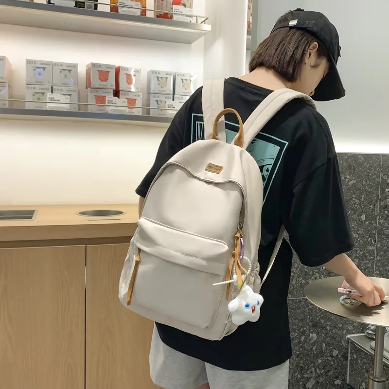 SURELAPTOP Nylon Backpack Unisex White/Black/Yellow/Blue-3