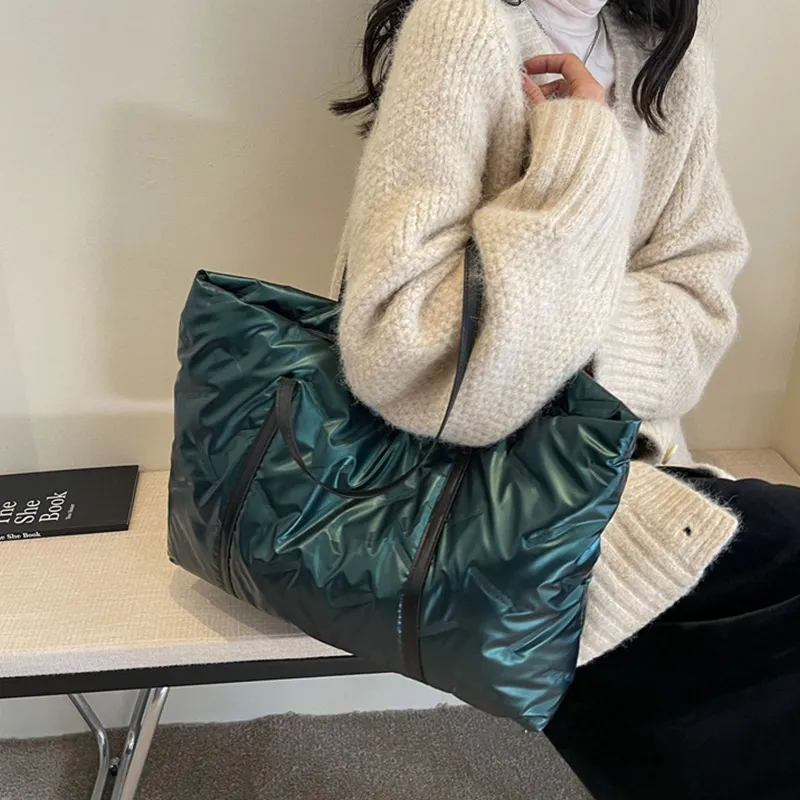 SURELAPTOP Cotton Shoulder Bag Tote Shoulder Bag Large Size Women's White/Black/Green/Silver-2