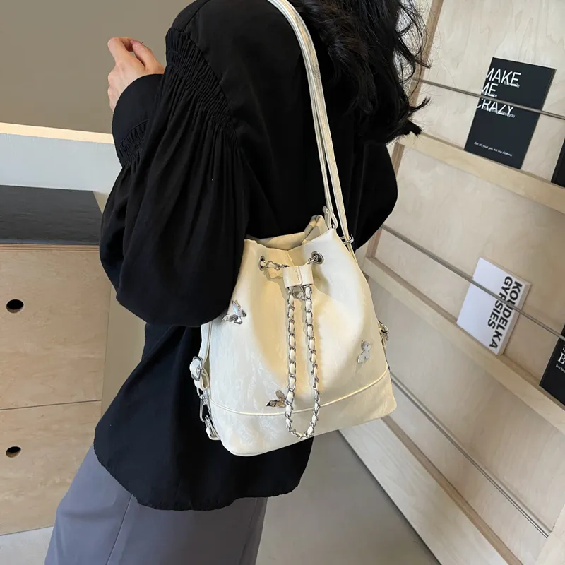 SURELAPTOP PU Backpack Shoulder Bag Regular Women's Black/Ecru/Silver/Green-19