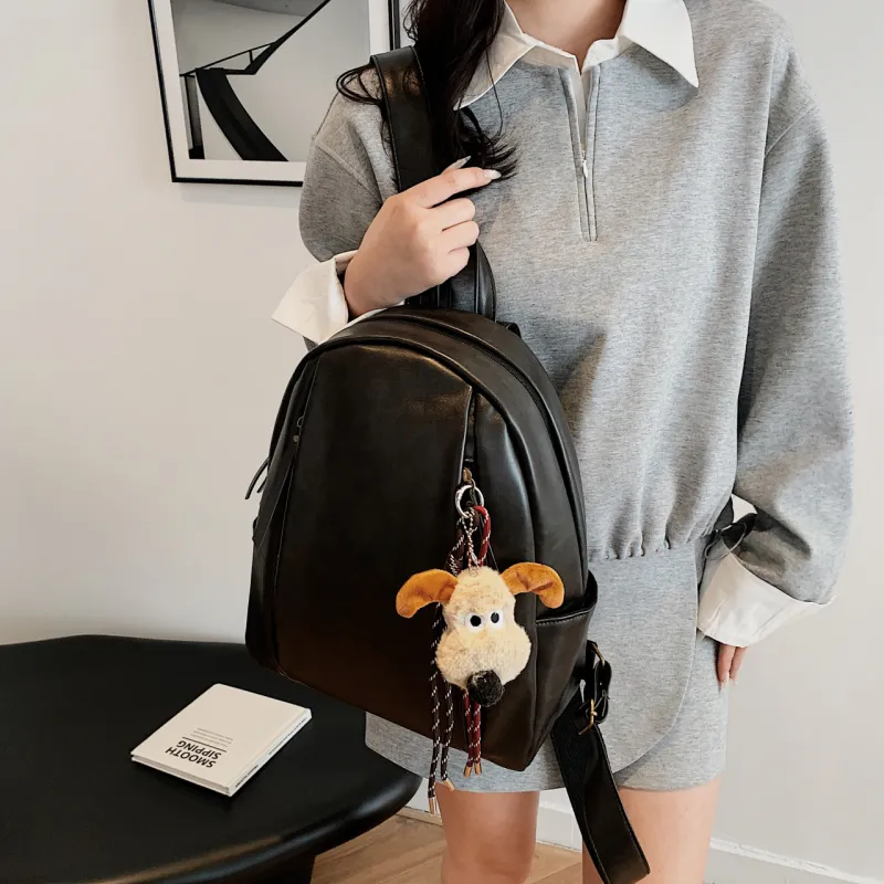 SURELAPTOP PU Backpack Backpack Travel Bag Laptop Bag Women's Black/Light Brown/Dark Brown-2