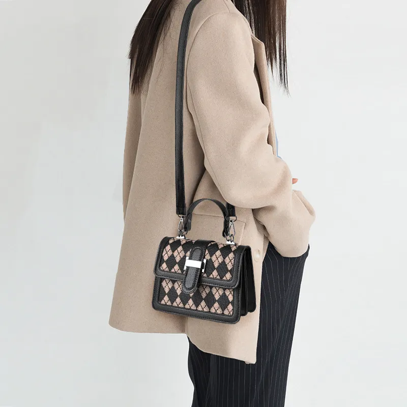 SURELAPTOP PU Small Square Bag, Crossbody Bag Small Size Women's Checkerboard/Houndstooth/Diamond/Print-13