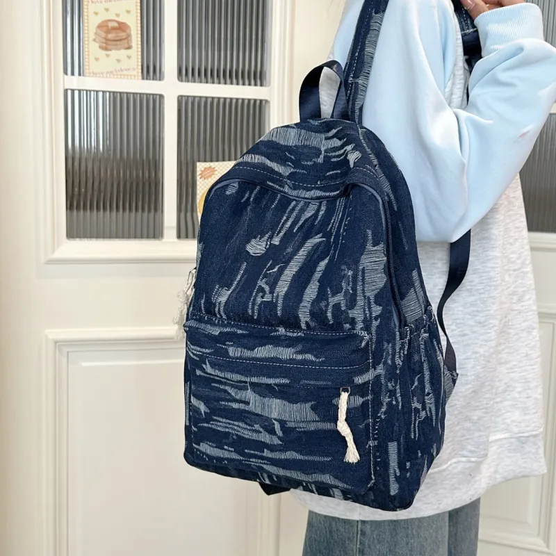 SURELAPTOP Denim Backpack Unisex Multicolor-3