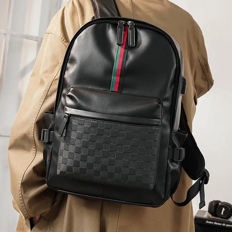 SURELAPTOP Leather Upper PU Laptop Backpack Travel Bag Tubas Men's Embossed Black-4