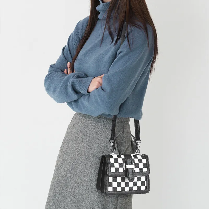 SURELAPTOP PU Small Square Bag, Crossbody Bag Small Size Women's Checkerboard/Houndstooth/Diamond/Print-5
