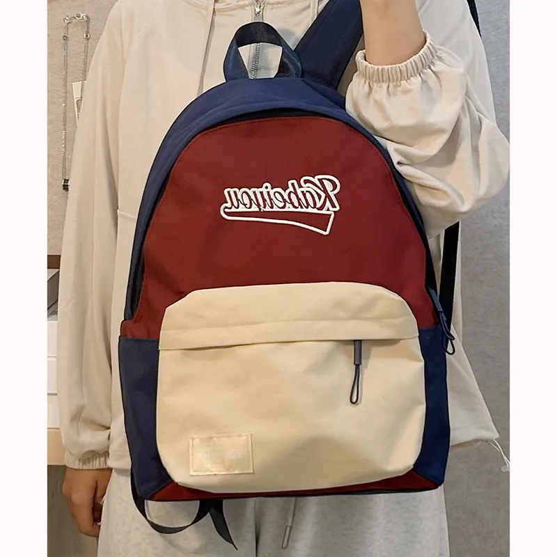 SURELAPTOP Nylon Backpack Unisex Red Blue/Black/Apricot-4