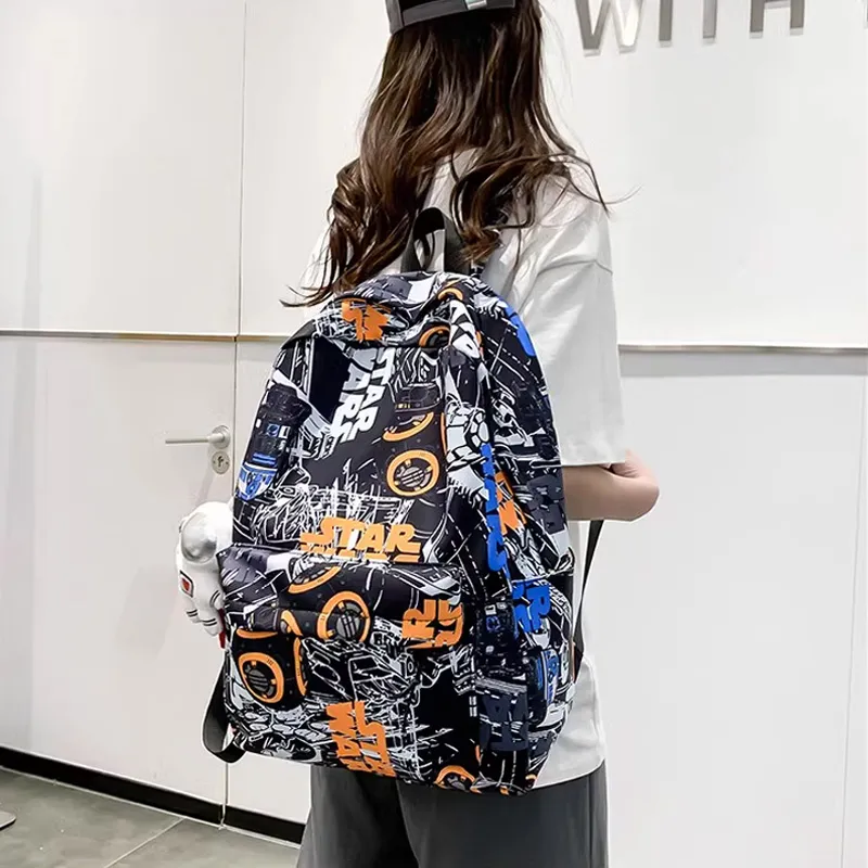 SURELAPTOP Nylon Backpack Unisex Black/Blue & White/Orange & White-3