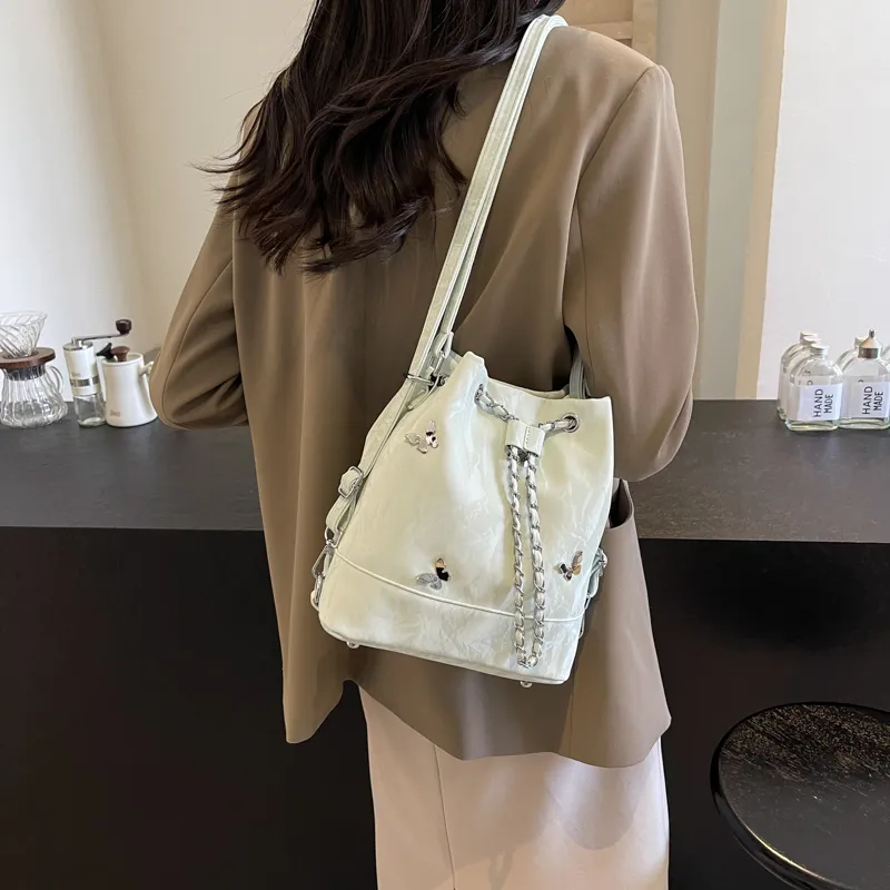 SURELAPTOP PU Backpack Shoulder Bag Regular Women's Black/Ecru/Silver/Green-24