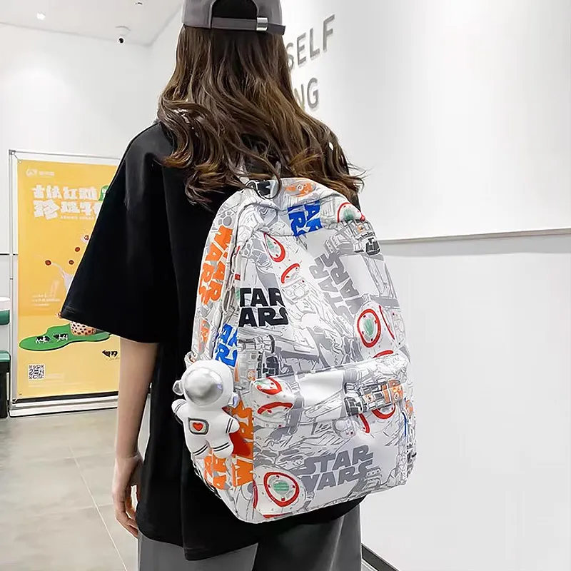 SURELAPTOP Nylon Backpack Unisex Black/Blue & White/Orange & White-19