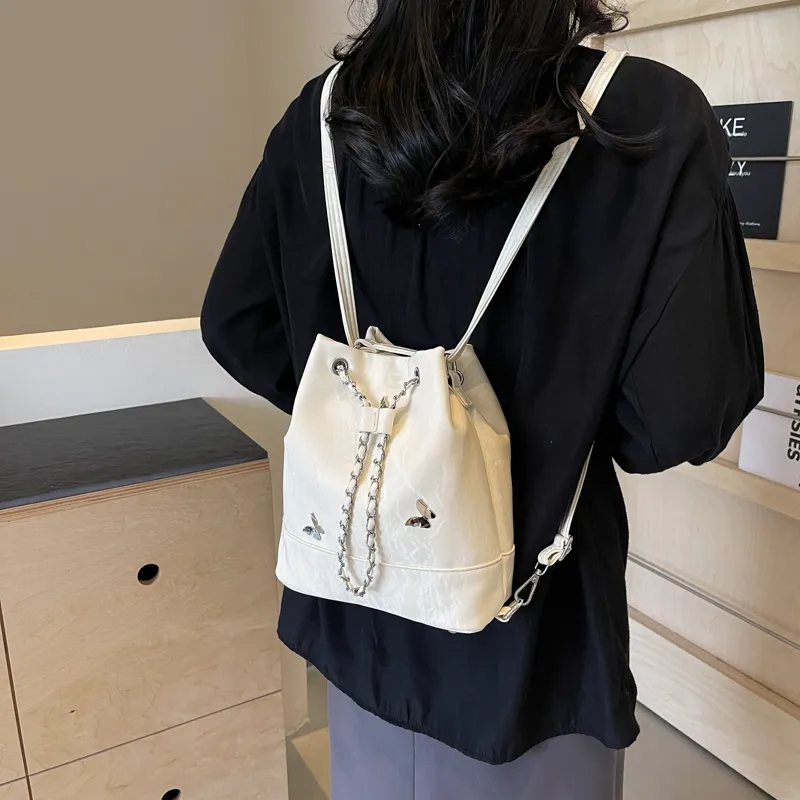 SURELAPTOP PU Backpack Shoulder Bag Regular Women's Black/Ecru/Silver/Green-14
