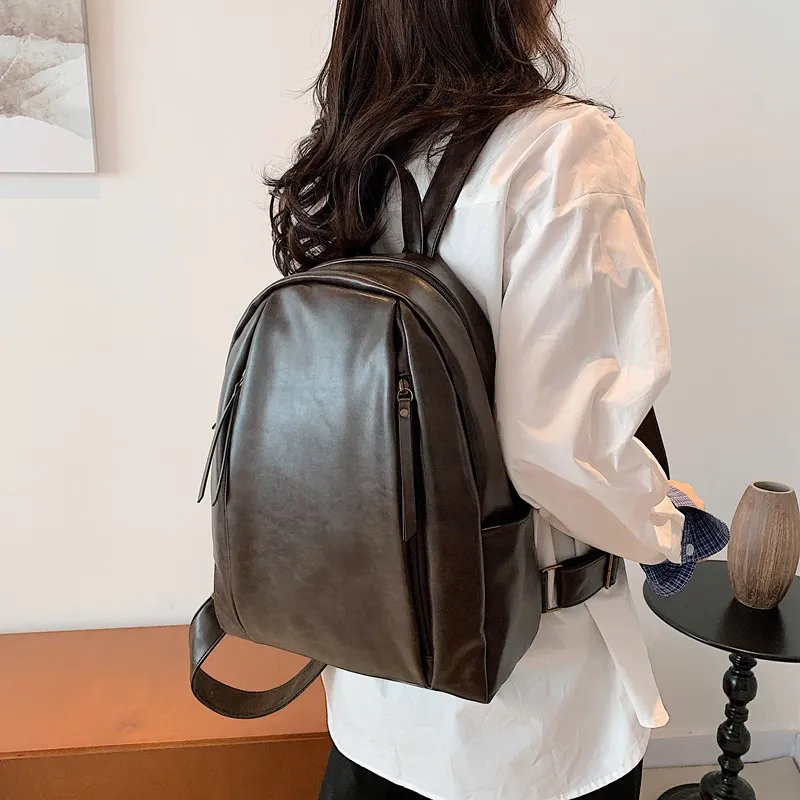 SURELAPTOP PU Backpack Backpack Travel Bag Laptop Bag Women's Black/Light Brown/Dark Brown-17