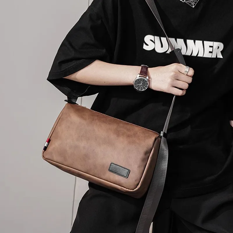SURELAPTOP PU Envelope Bag Messenger Bag Shoulder Bag Crossbody Bag Men's Black/Coffee-9