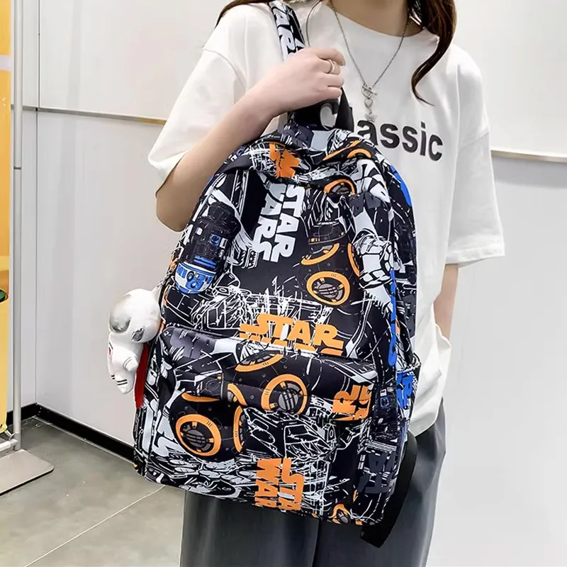 SURELAPTOP Nylon Backpack Unisex Black/Blue & White/Orange & White-2