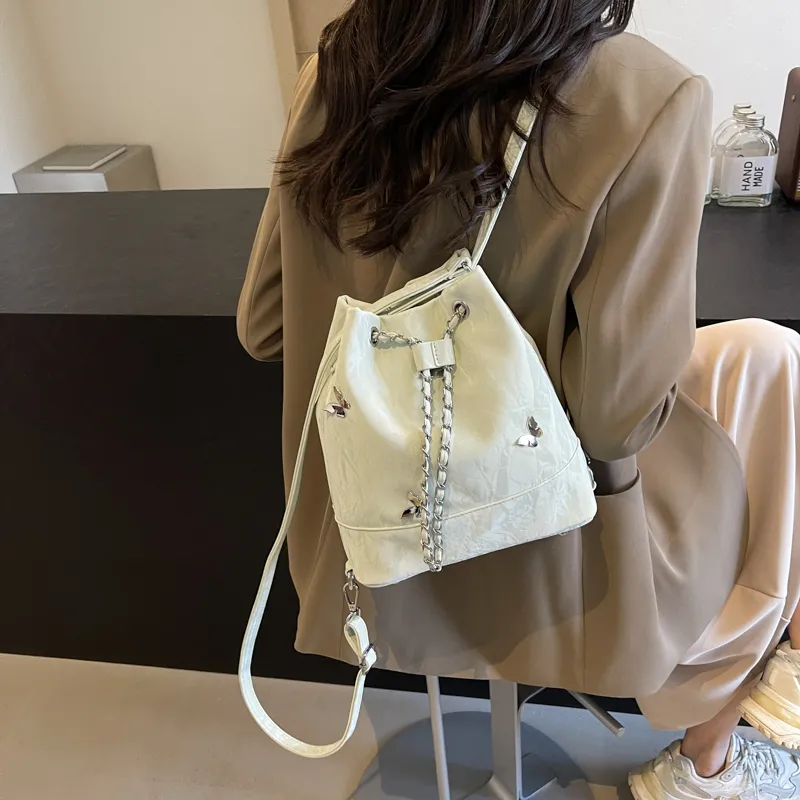 SURELAPTOP PU Backpack Shoulder Bag Regular Women's Black/Ecru/Silver/Green-31
