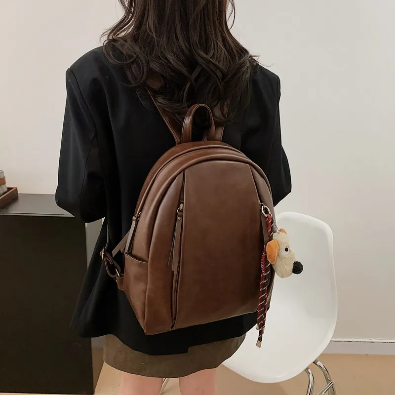 SURELAPTOP PU Backpack Backpack Travel Bag Laptop Bag Women's Black/Light Brown/Dark Brown-10