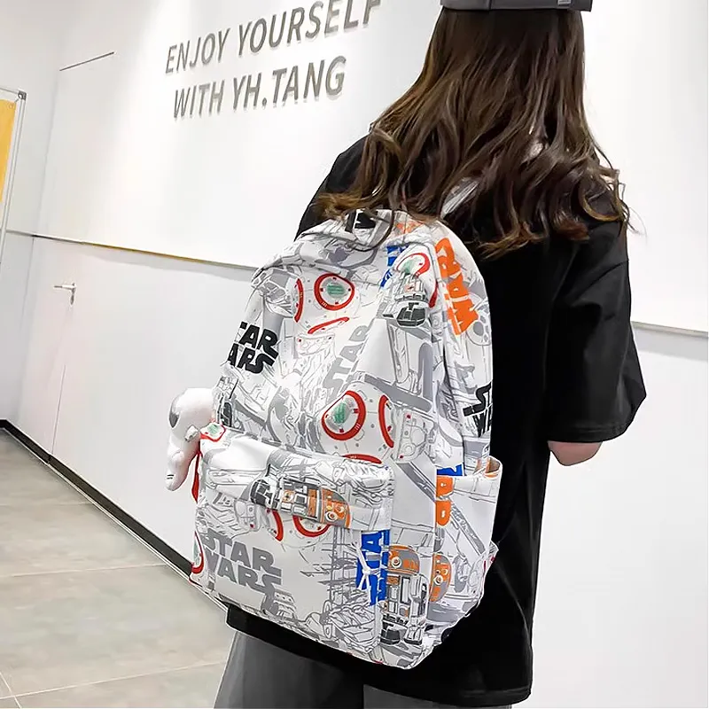 SURELAPTOP Nylon Backpack Unisex Black/Blue & White/Orange & White-17