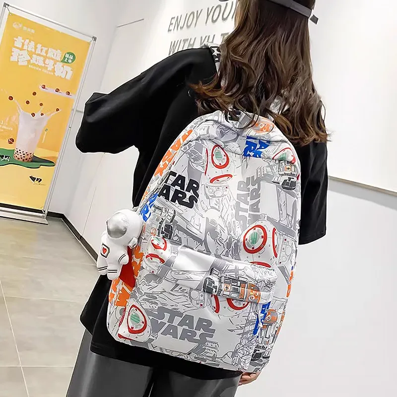 SURELAPTOP Nylon Backpack Unisex Black/Blue & White/Orange & White-18