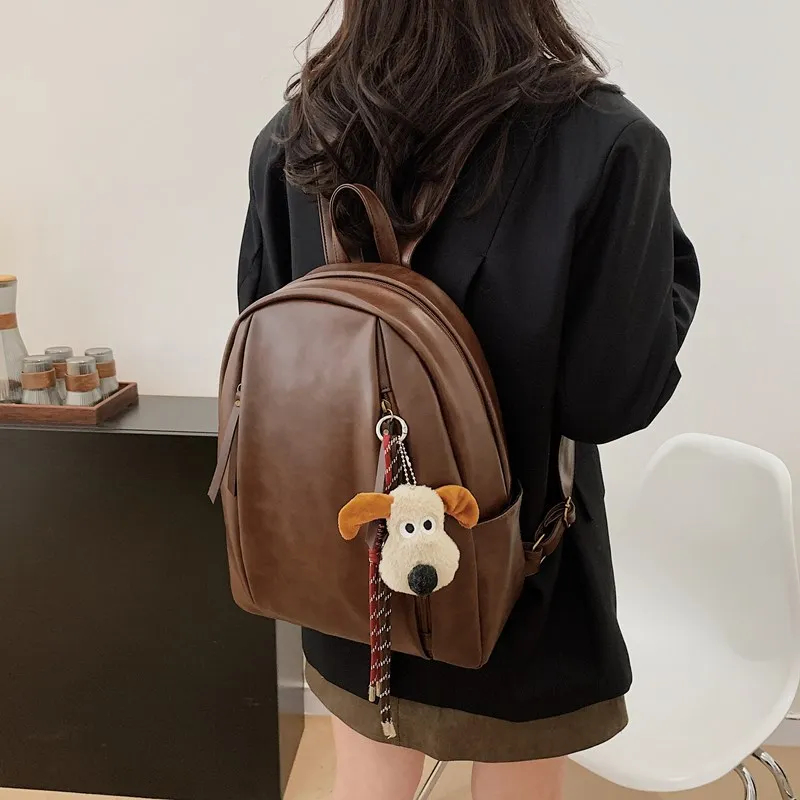 SURELAPTOP PU Backpack Backpack Travel Bag Laptop Bag Women's Black/Light Brown/Dark Brown-9