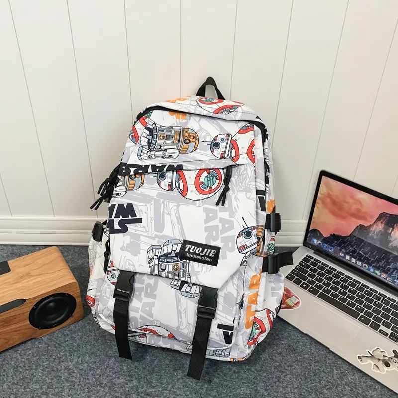 SURELAPTOP Nylon Backpack Unisex Black/Blue & White/Orange & White-43