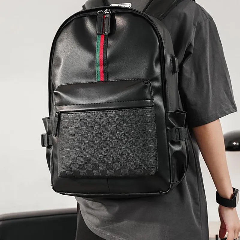 SURELAPTOP Leather Upper PU Laptop Backpack Travel Bag Tubas Men's Embossed Black-2