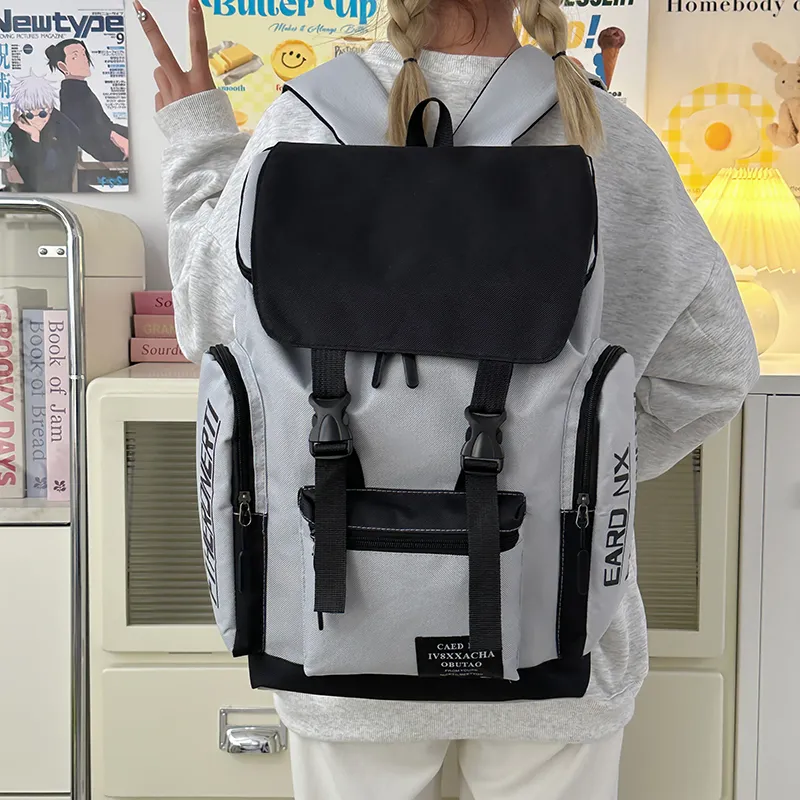 SURELAPTOP Nylon Backpack Unisex Gray/Black-1