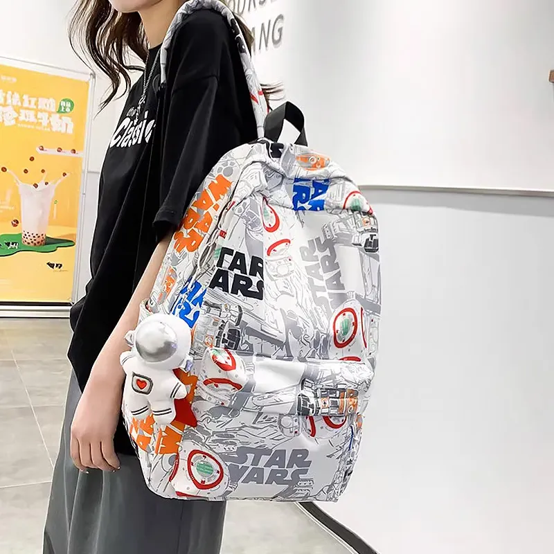 SURELAPTOP Nylon Backpack Unisex Black/Blue & White/Orange & White-20