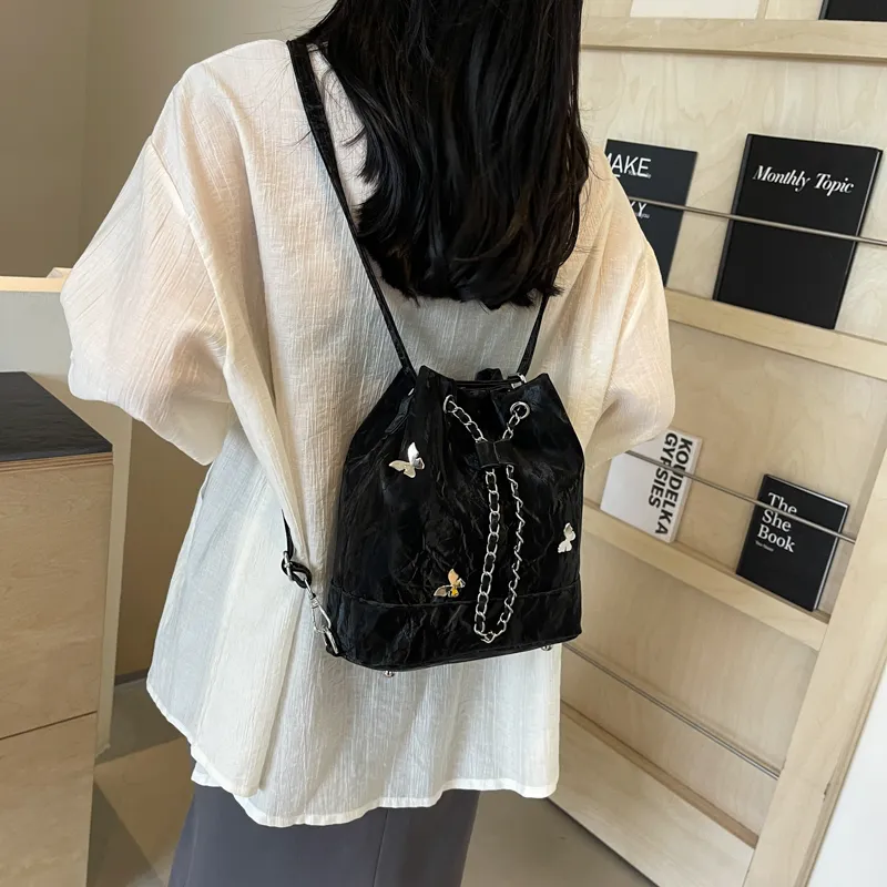 SURELAPTOP PU Backpack Shoulder Bag Regular Women's Black/Ecru/Silver/Green-9