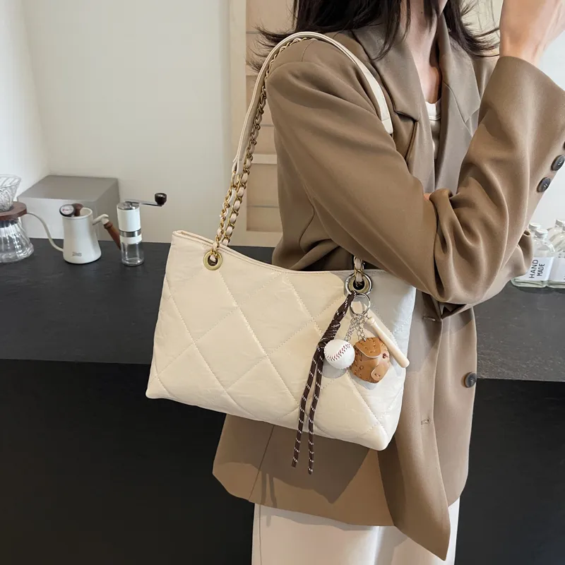 SURELAPTOP PU Shoulder Bag Regular Women's Ecru/Black/Coffee-3