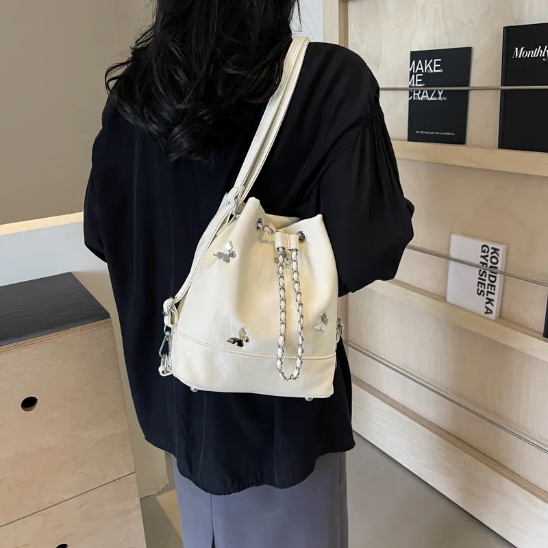 SURELAPTOP PU Backpack Shoulder Bag Regular Women's Black/Ecru/Silver/Green-13