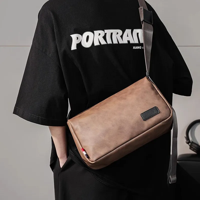 SURELAPTOP PU Envelope Bag Messenger Bag Shoulder Bag Crossbody Bag Men's Black/Coffee-7