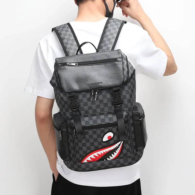 SURELAPTOP PU Laptop Backpack Large Size Unisex Checkerboard-5