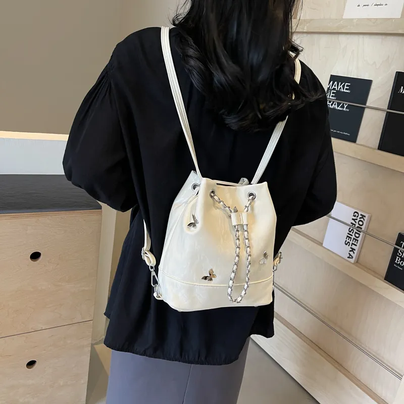SURELAPTOP PU Backpack Shoulder Bag Regular Women's Black/Ecru/Silver/Green-16