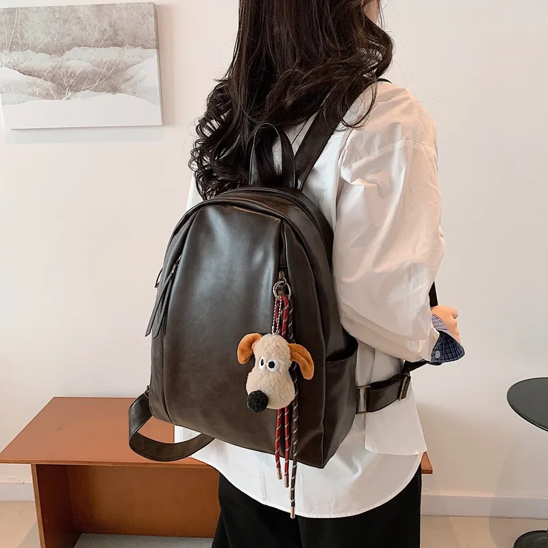 SURELAPTOP PU Backpack Backpack Travel Bag Laptop Bag Women's Black/Light Brown/Dark Brown-13