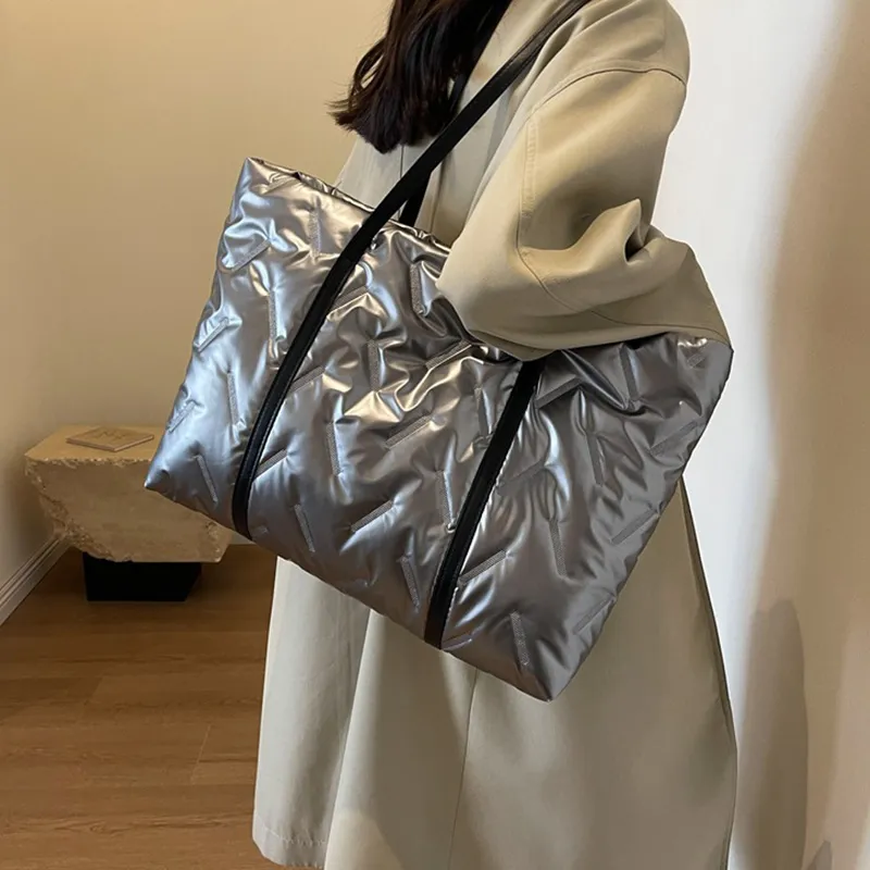 SURELAPTOP Cotton Shoulder Bag Tote Shoulder Bag Large Size Women's White/Black/Green/Silver-14