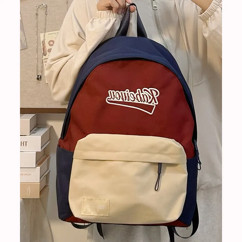 SURELAPTOP Nylon Backpack Unisex Red Blue/Black/Apricot-3