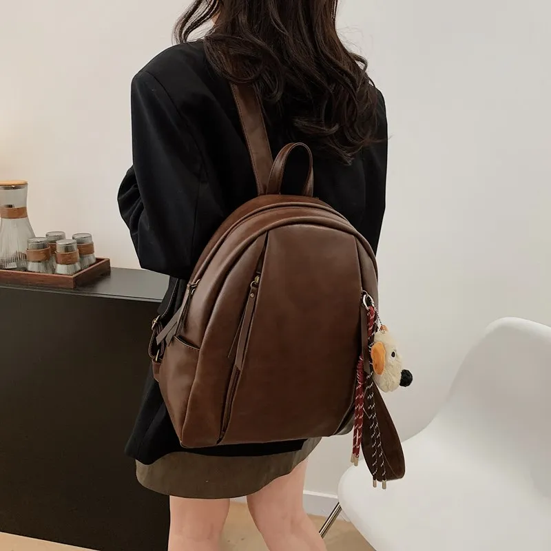 SURELAPTOP PU Backpack Backpack Travel Bag Laptop Bag Women's Black/Light Brown/Dark Brown-11
