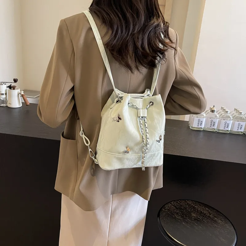 SURELAPTOP PU Backpack Shoulder Bag Regular Women's Black/Ecru/Silver/Green-29