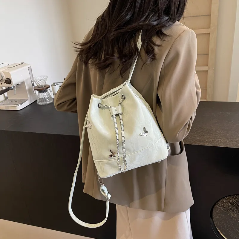 SURELAPTOP PU Backpack Shoulder Bag Regular Women's Black/Ecru/Silver/Green-30