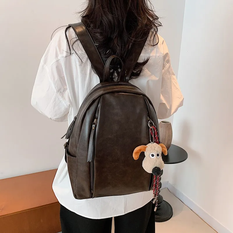 SURELAPTOP PU Backpack Backpack Travel Bag Laptop Bag Women's Black/Light Brown/Dark Brown-14