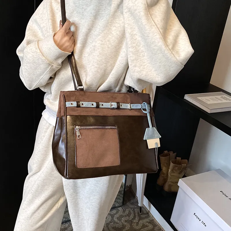 SURELAPTOP PU Shoulder Bag Tote Handbag Women's Black/Brown-10