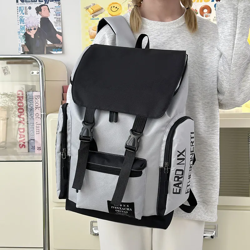 SURELAPTOP Nylon Backpack Unisex Gray/Black-4