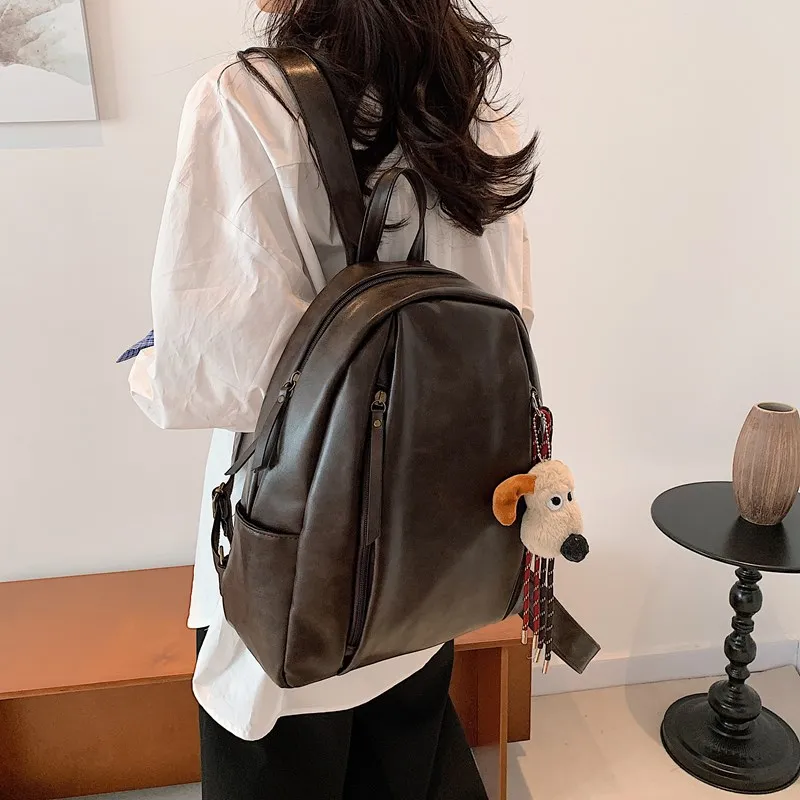 SURELAPTOP PU Backpack Backpack Travel Bag Laptop Bag Women's Black/Light Brown/Dark Brown-16